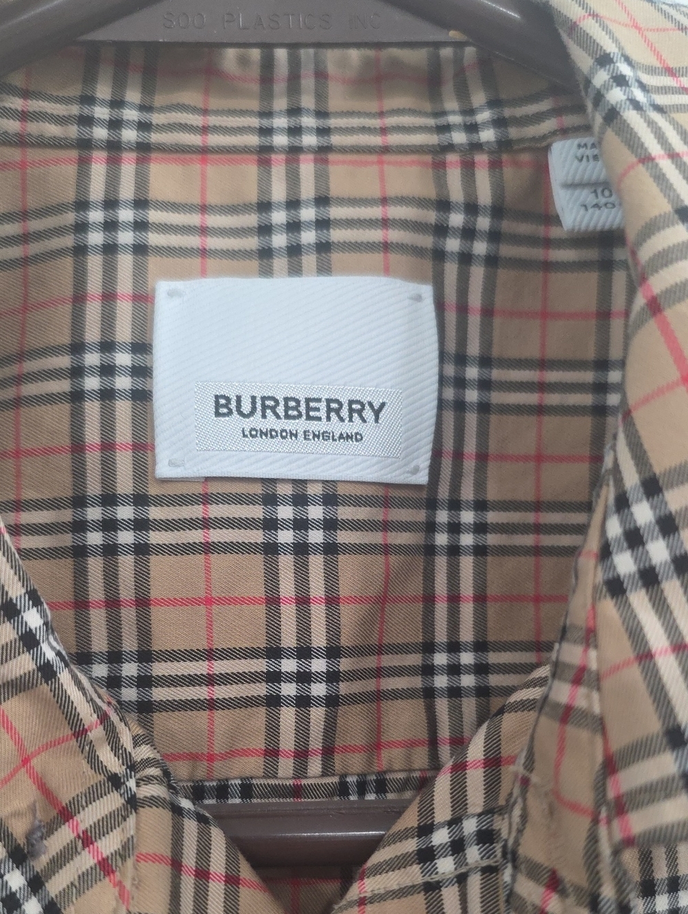 Boys Authentic Burberry Tan Plaid Short-Sleeve Button-Down Shirt - Picture 2 of 5